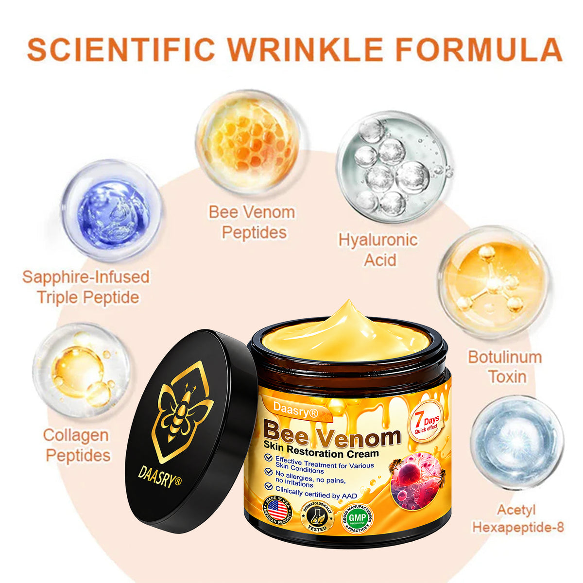 Daasry® Botox Bee Venom Skin Restoration Cream - Anti-aging, Hydrating, Skin Firming & Lifting, Skin Repair, Even Tone, Acne and Dark Spot Treatment, Wart and Mole Removal, and Psoriasis Relief.