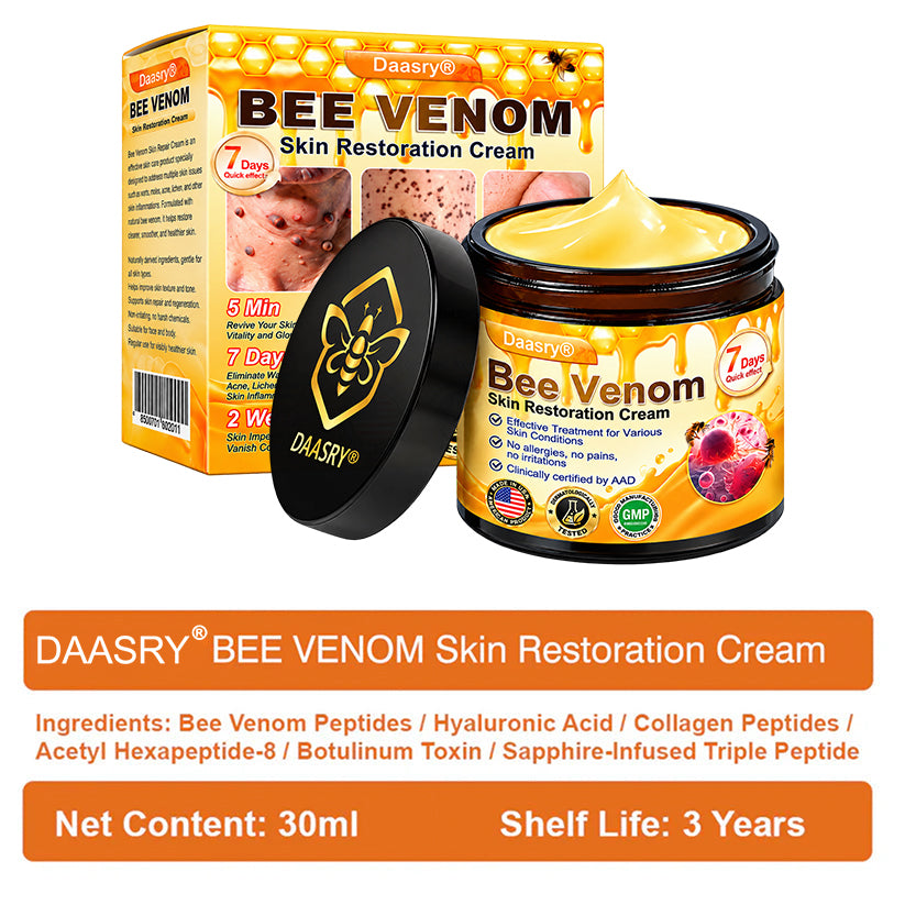 Daasry® Botox Bee Venom Skin Restoration Cream - Anti-aging, Hydrating, Skin Firming & Lifting, Skin Repair, Even Tone, Acne and Dark Spot Treatment, Wart and Mole Removal, and Psoriasis Relief.