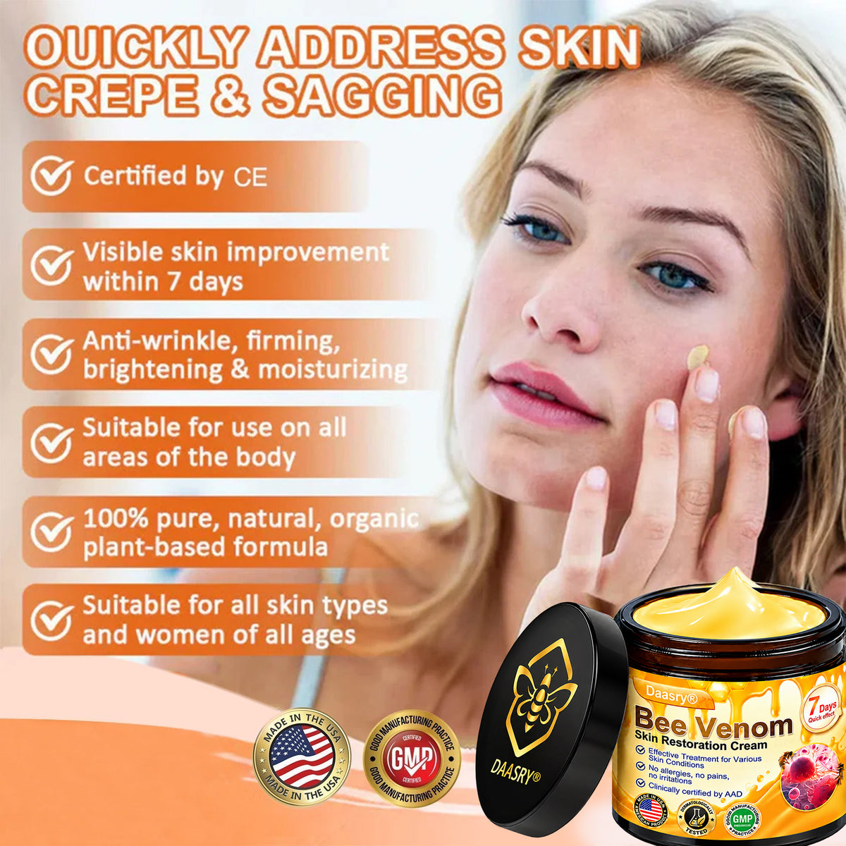 Daasry® Botox Bee Venom Skin Restoration Cream - Anti-aging, Hydrating, Skin Firming & Lifting, Skin Repair, Even Tone, Acne and Dark Spot Treatment, Wart and Mole Removal, and Psoriasis Relief.